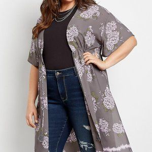 Maurices Gray Floral Duster Kimono Size 3x